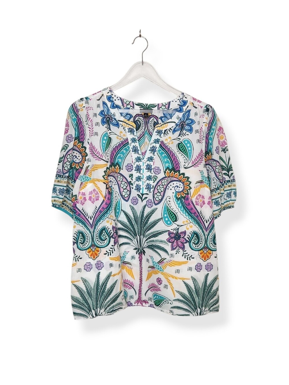 Talbots Floral Paisley Boho Cotton Short Sleeve Blouse Top Women's Size XL
